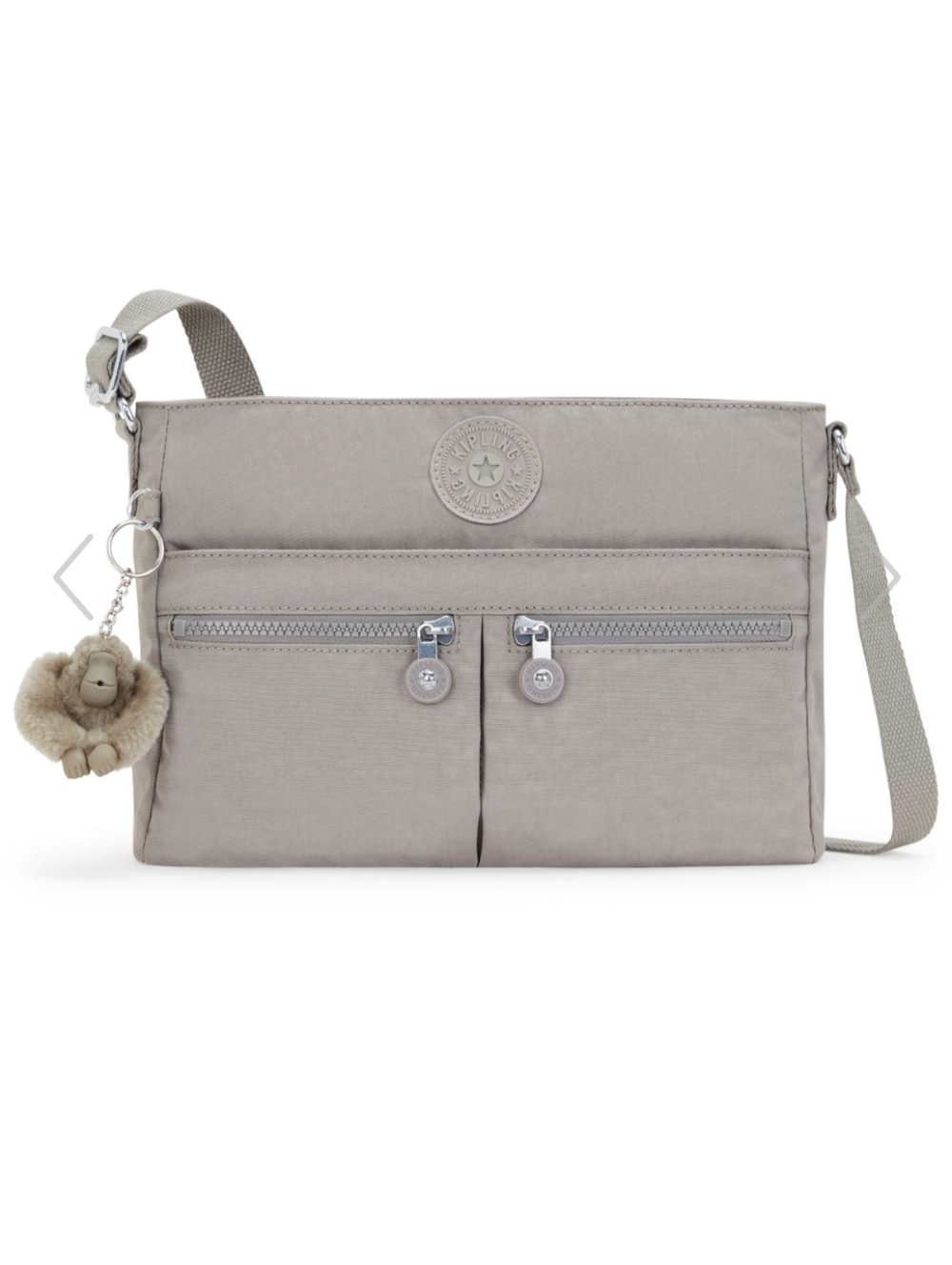 Kipling New Angie Gray Nylon Crossbody Bag with Monkey Keychain
